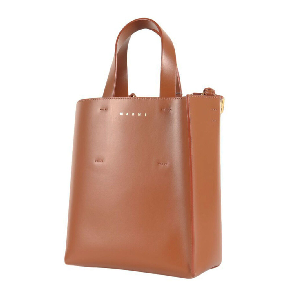 MARNI Museo Mini Bag, Brown, 2-Way Crossbody Handbag, Calf Leather, Made in I...